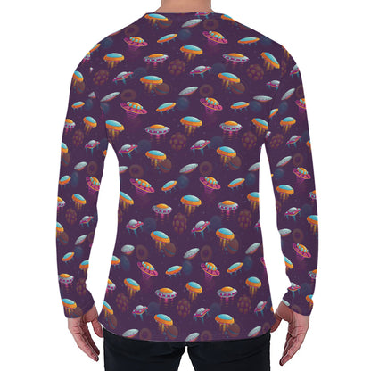 Colorful UFO Pattern Print Men's Long Sleeve T-Shirt