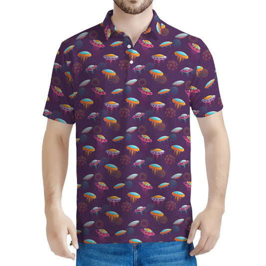 Colorful UFO Pattern Print Men's Polo Shirt