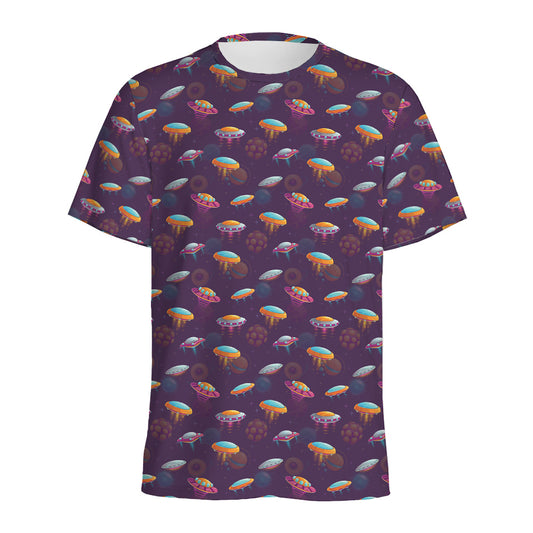 Colorful UFO Pattern Print Men's Sports T-Shirt