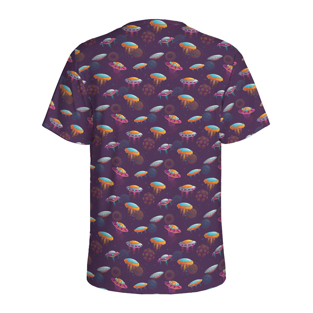 Colorful UFO Pattern Print Men's Sports T-Shirt