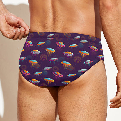 Colorful UFO Pattern Print Men's Swim Briefs