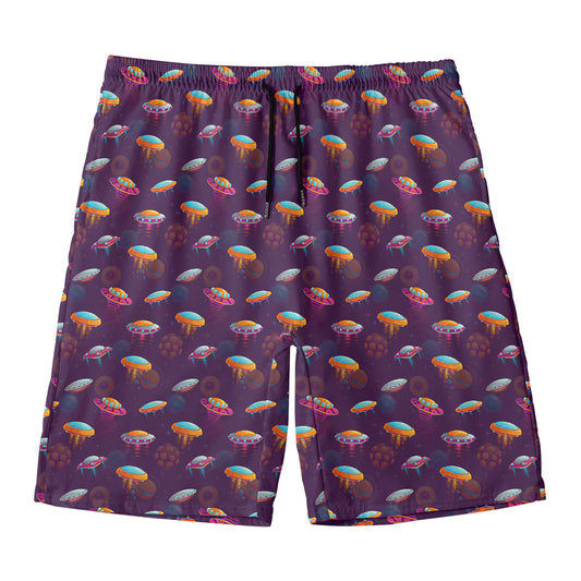 Colorful UFO Pattern Print Men's Swim Trunks