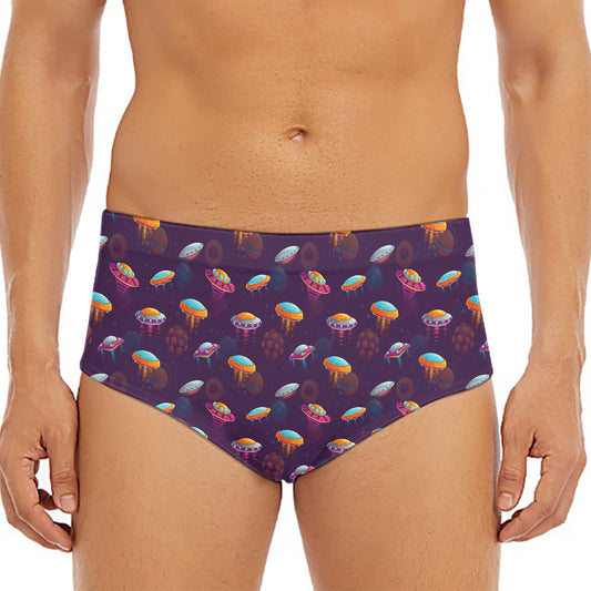 Colorful UFO Pattern Print Men's Triangle Swim Briefs
