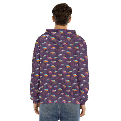 Colorful UFO Pattern Print Men's Velvet Pullover Hoodie