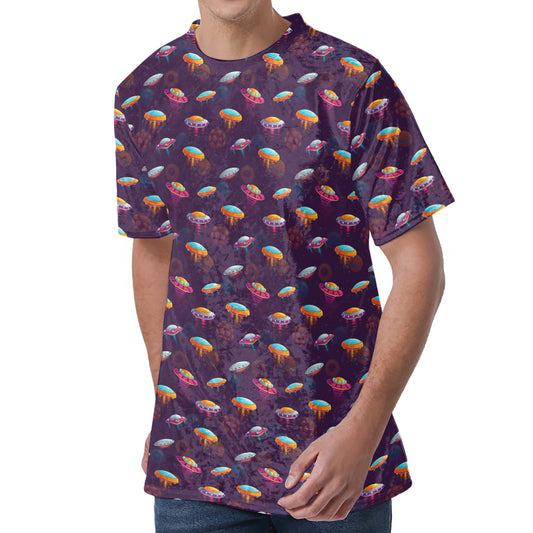 Colorful UFO Pattern Print Men's Velvet T-Shirt