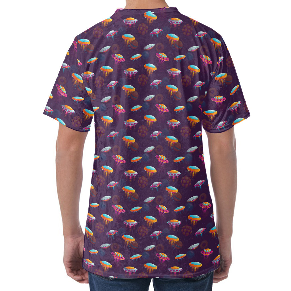 Colorful UFO Pattern Print Men's Velvet T-Shirt