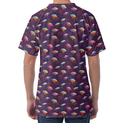 Colorful UFO Pattern Print Men's Velvet T-Shirt