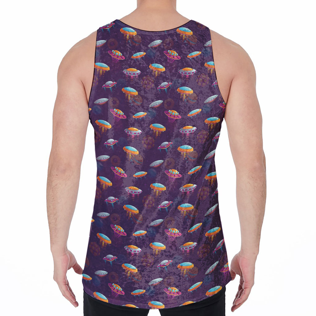 Colorful UFO Pattern Print Men's Velvet Tank Top
