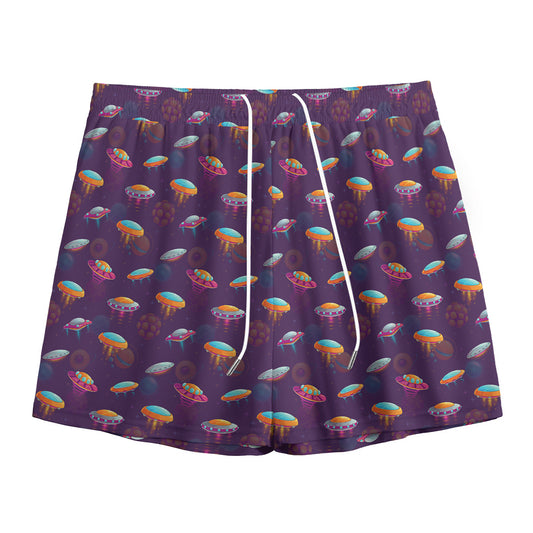 Colorful UFO Pattern Print Mesh Shorts