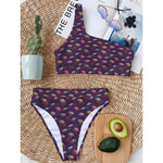 Colorful UFO Pattern Print One Shoulder Bikini Top