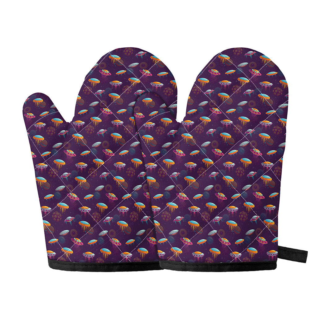 Colorful UFO Pattern Print Oven Mitts