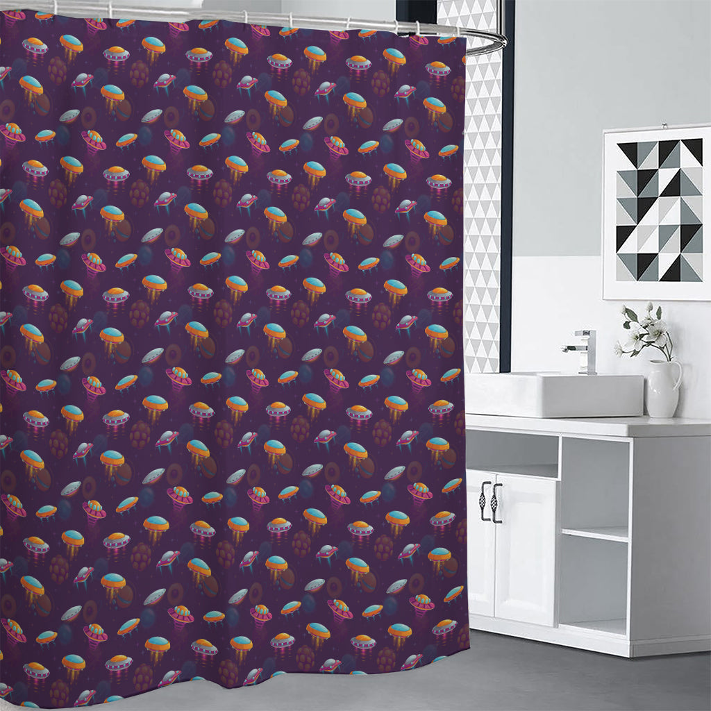 Colorful UFO Pattern Print Premium Shower Curtain