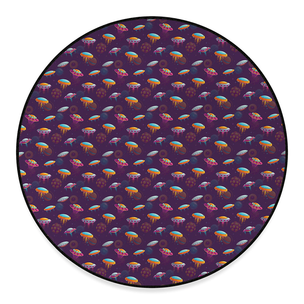 Colorful UFO Pattern Print Round Floor Mat