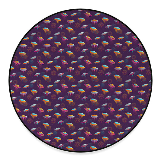 Colorful UFO Pattern Print Round Floor Mat