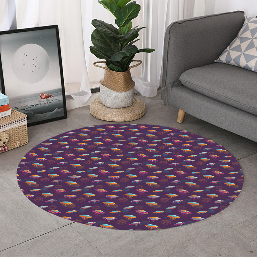 Colorful UFO Pattern Print Round Rug