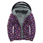 Colorful UFO Pattern Print Sherpa Lined Zip Up Hoodie