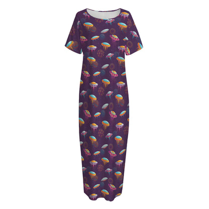 Colorful UFO Pattern Print Short Sleeve Long Nightdress