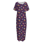 Colorful UFO Pattern Print Short Sleeve Long Nightdress