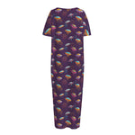 Colorful UFO Pattern Print Short Sleeve Long Nightdress