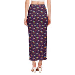Colorful UFO Pattern Print Side Slit Maxi Skirt
