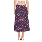 Colorful UFO Pattern Print Side Slit Midi Skirt