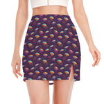 Colorful UFO Pattern Print Side Slit Mini Skirt