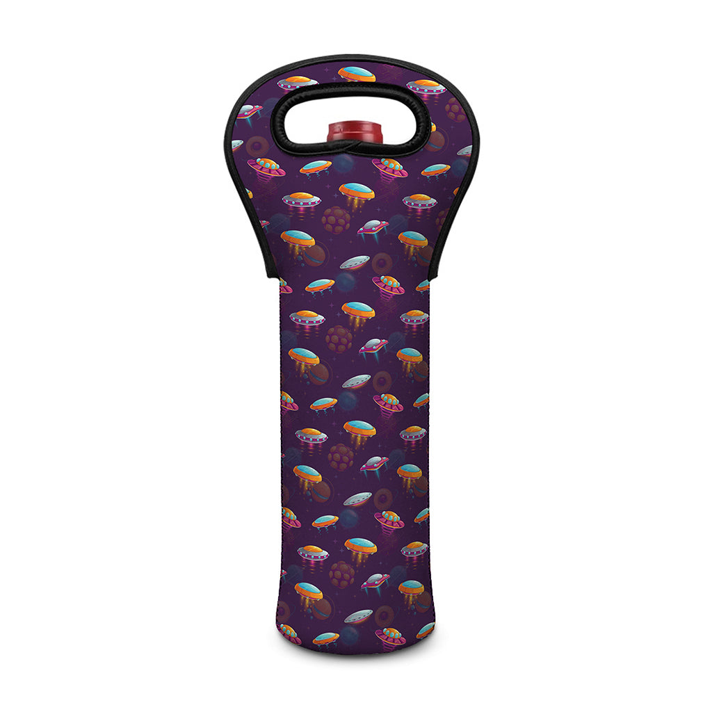 Colorful UFO Pattern Print Single Neoprene Wine Tote