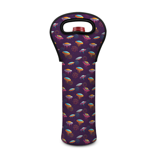 Colorful UFO Pattern Print Single Neoprene Wine Tote