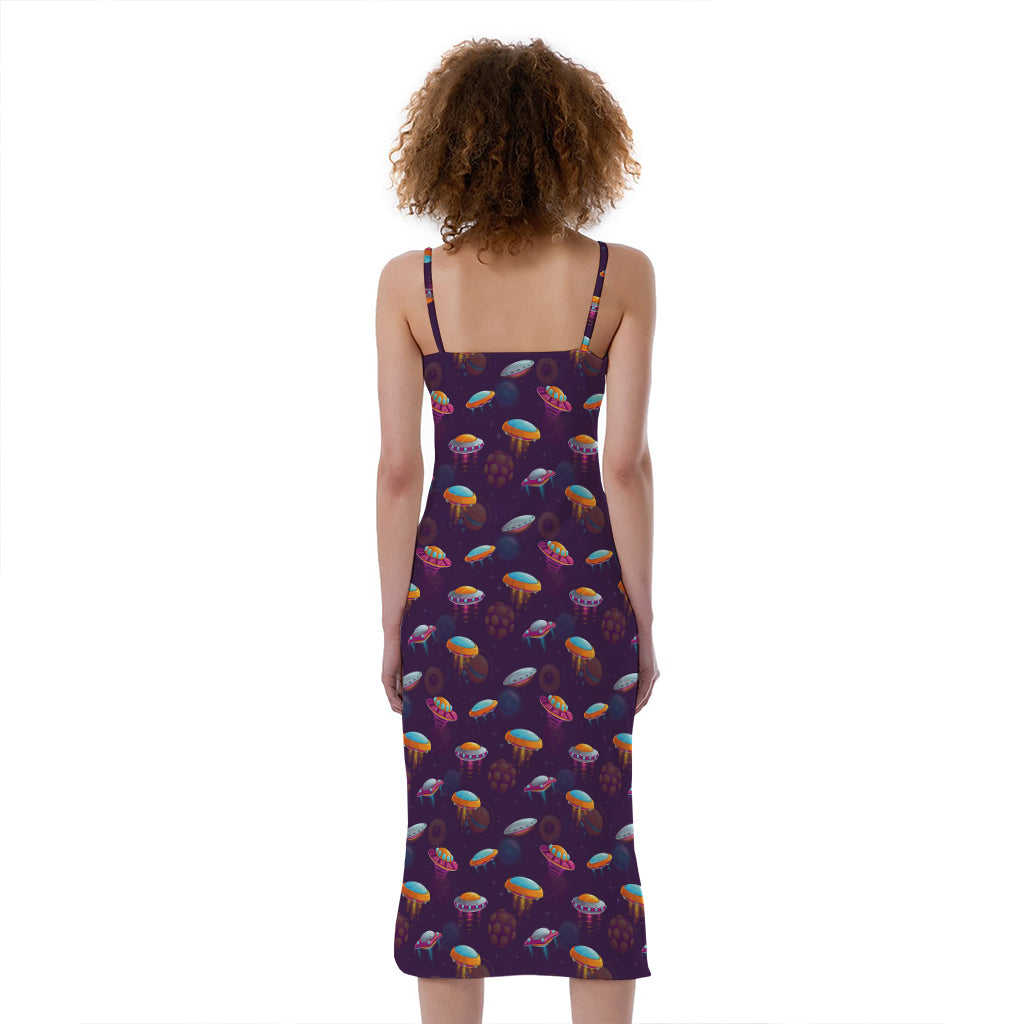 Colorful UFO Pattern Print Slim Fit Midi Cami Dress