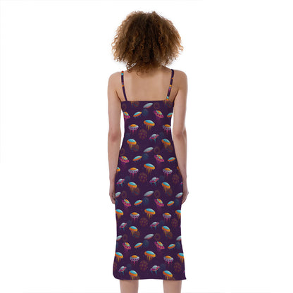 Colorful UFO Pattern Print Slim Fit Midi Cami Dress