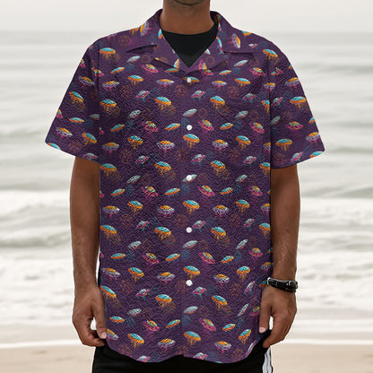 Colorful UFO Pattern Print Textured Short Sleeve Shirt