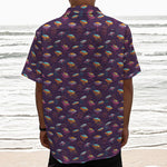 Colorful UFO Pattern Print Textured Short Sleeve Shirt