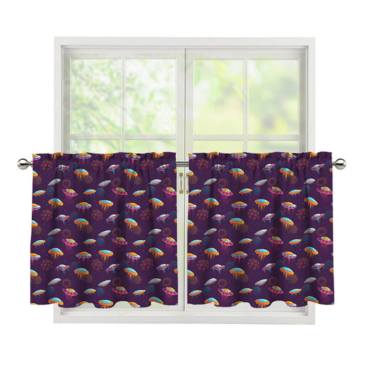 Colorful UFO Pattern Print Tier Curtains