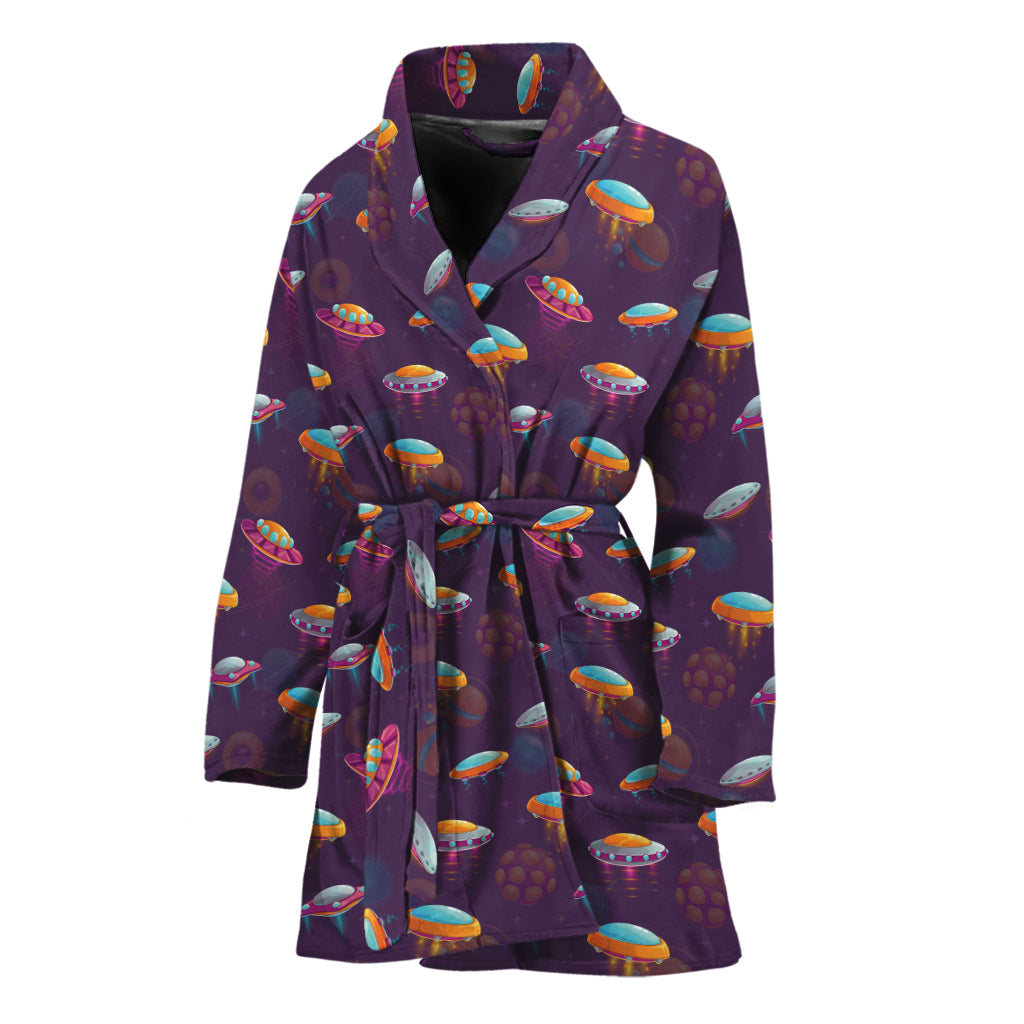 Colorful UFO Pattern Print Women's Bathrobe