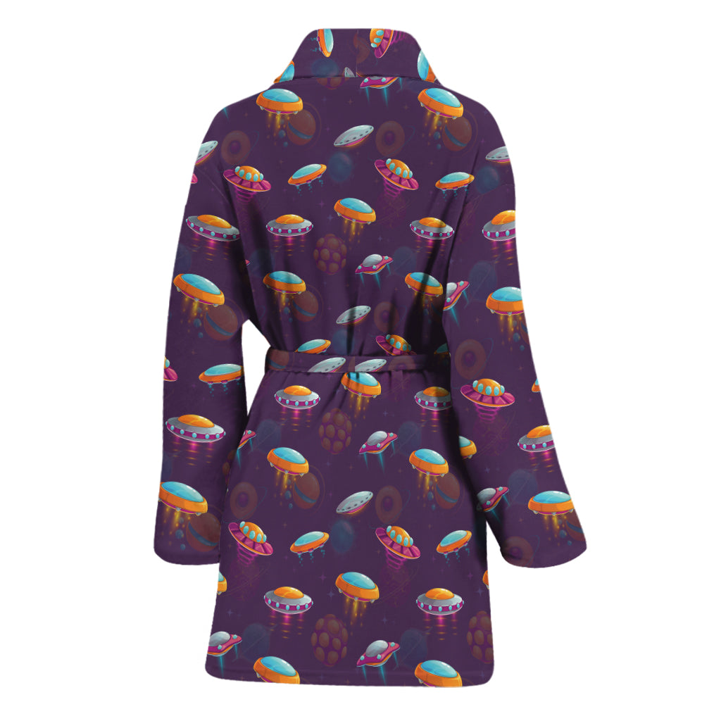 Colorful UFO Pattern Print Women's Bathrobe