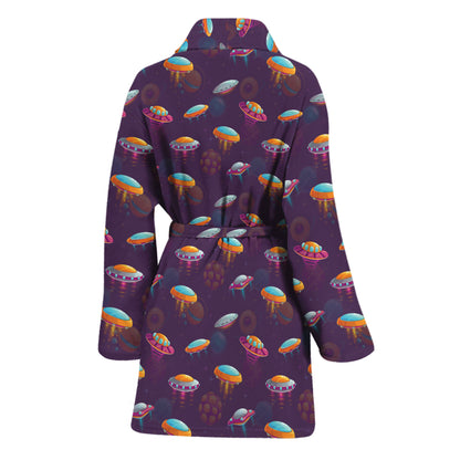 Colorful UFO Pattern Print Women's Bathrobe