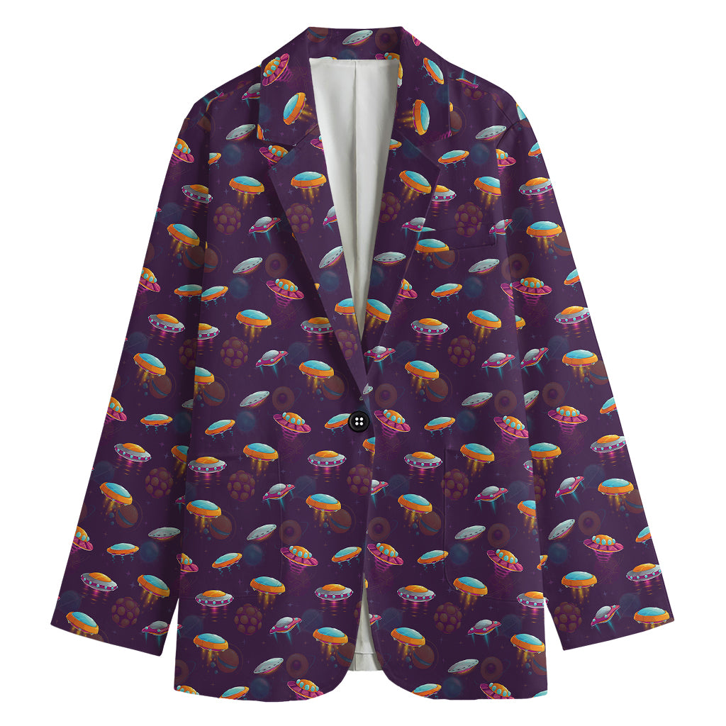 Colorful UFO Pattern Print Women's Blazer