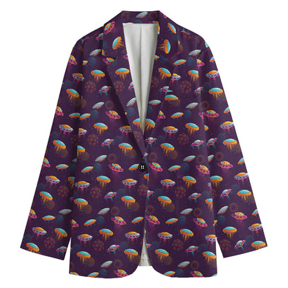 Colorful UFO Pattern Print Women's Blazer
