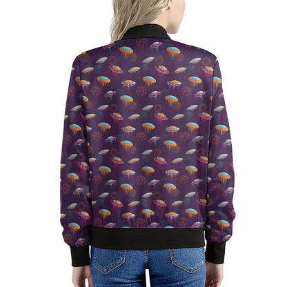 Colorful UFO Pattern Print Women's Bomber Jacket