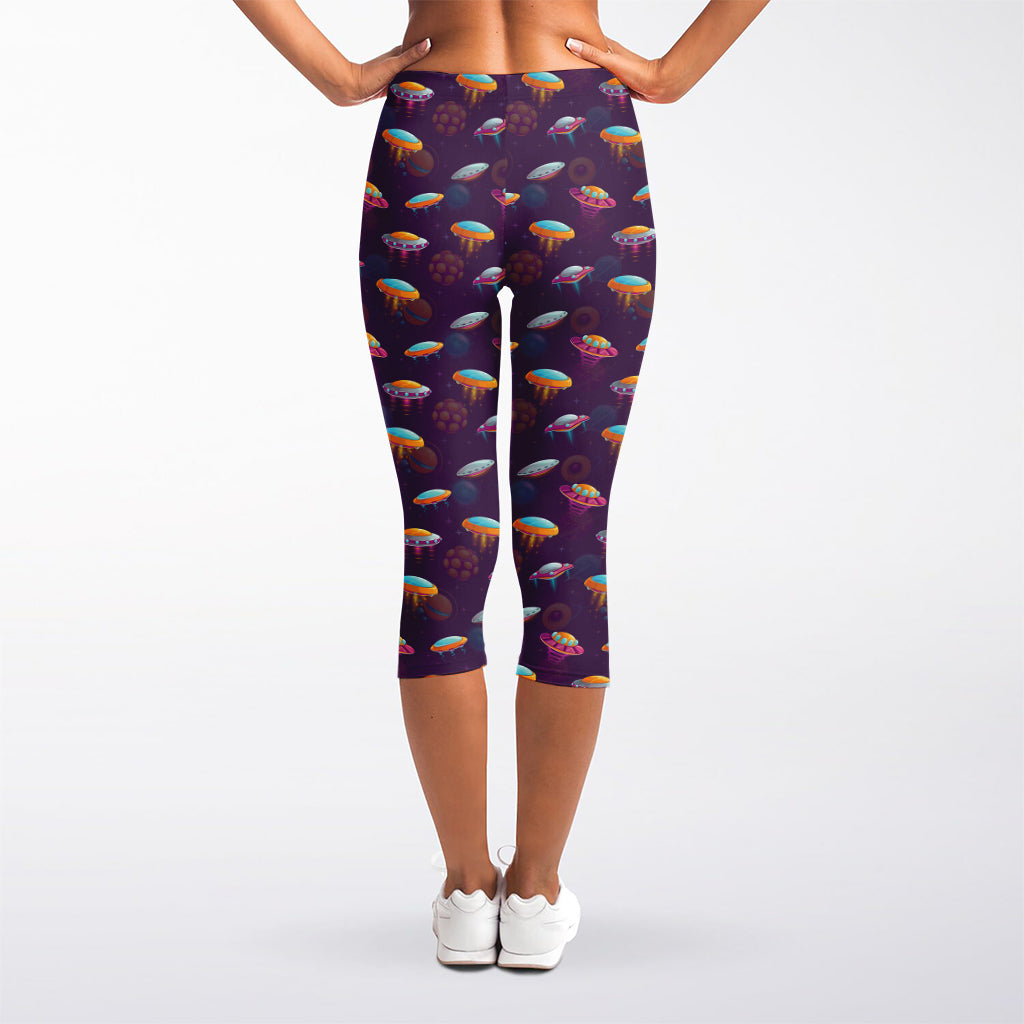 Colorful UFO Pattern Print Women's Capri Leggings