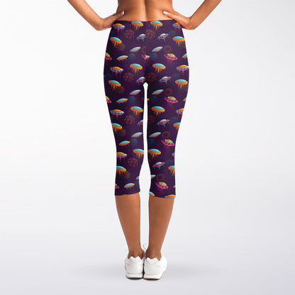 Colorful UFO Pattern Print Women's Capri Leggings