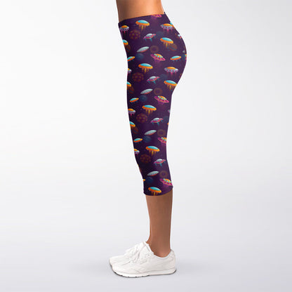 Colorful UFO Pattern Print Women's Capri Leggings