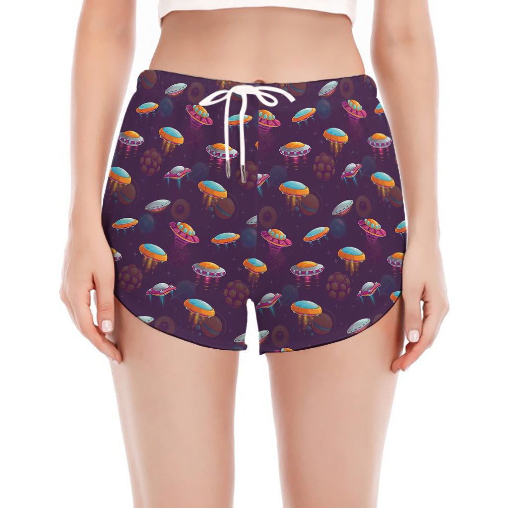 Colorful UFO Pattern Print Women's Split Running Shorts