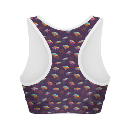 Colorful UFO Pattern Print Women's Sports Bra
