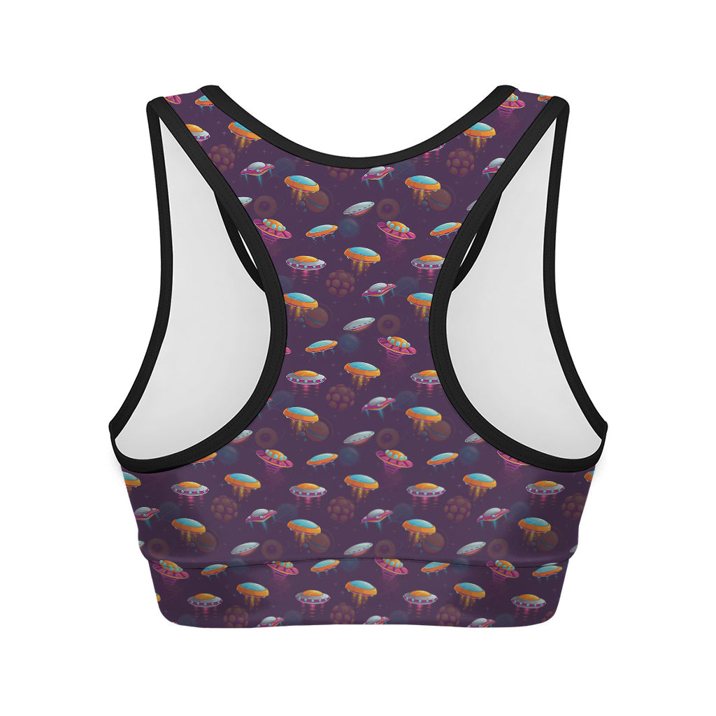 Colorful UFO Pattern Print Women's Sports Bra