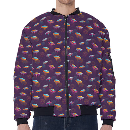 Colorful UFO Pattern Print Zip Sleeve Bomber Jacket
