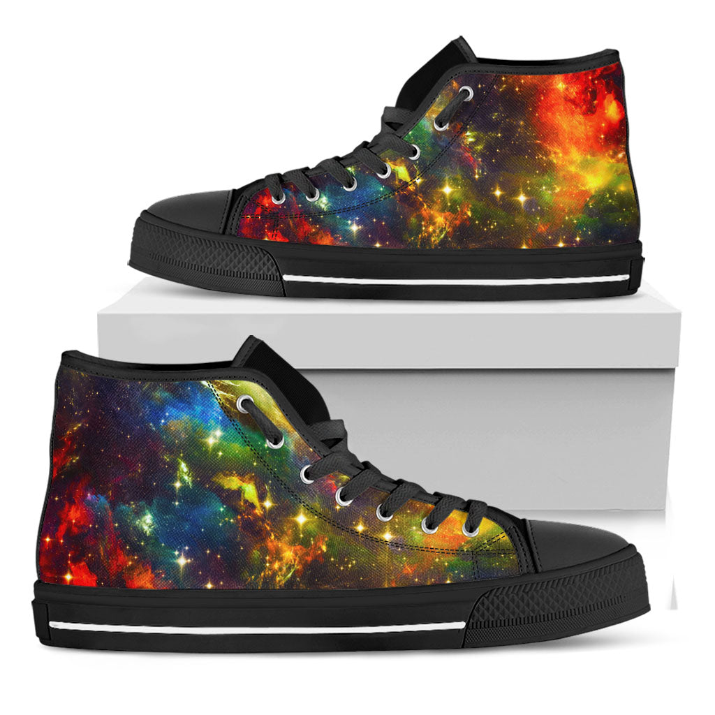 Colorful Universe Galaxy Space Print Black High Top Sneakers