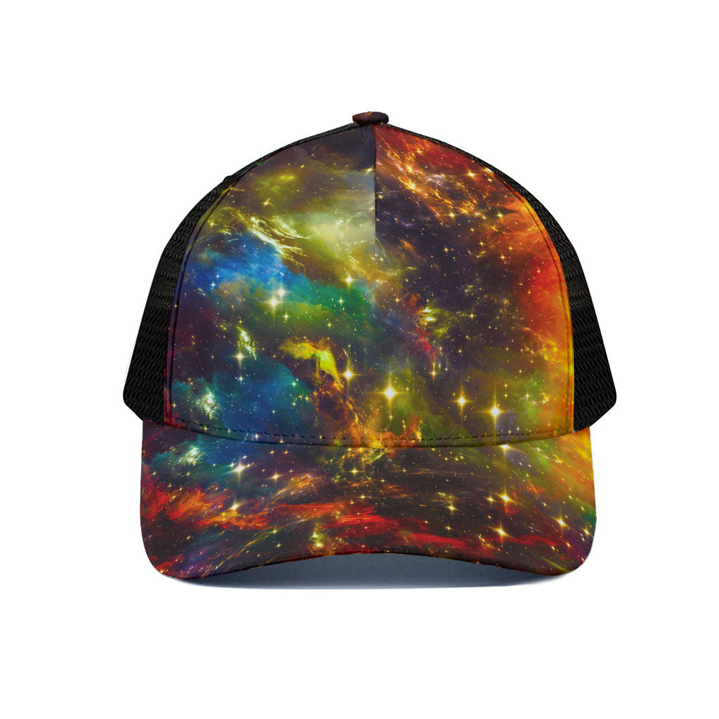 Colorful Universe Galaxy Space Print Black Mesh Trucker Cap