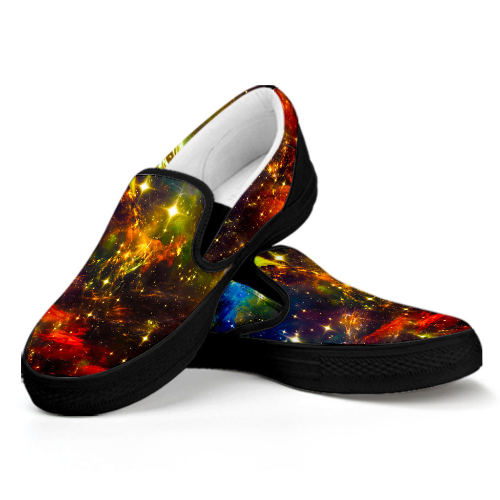 Colorful Universe Galaxy Space Print Black Slip On Sneakers