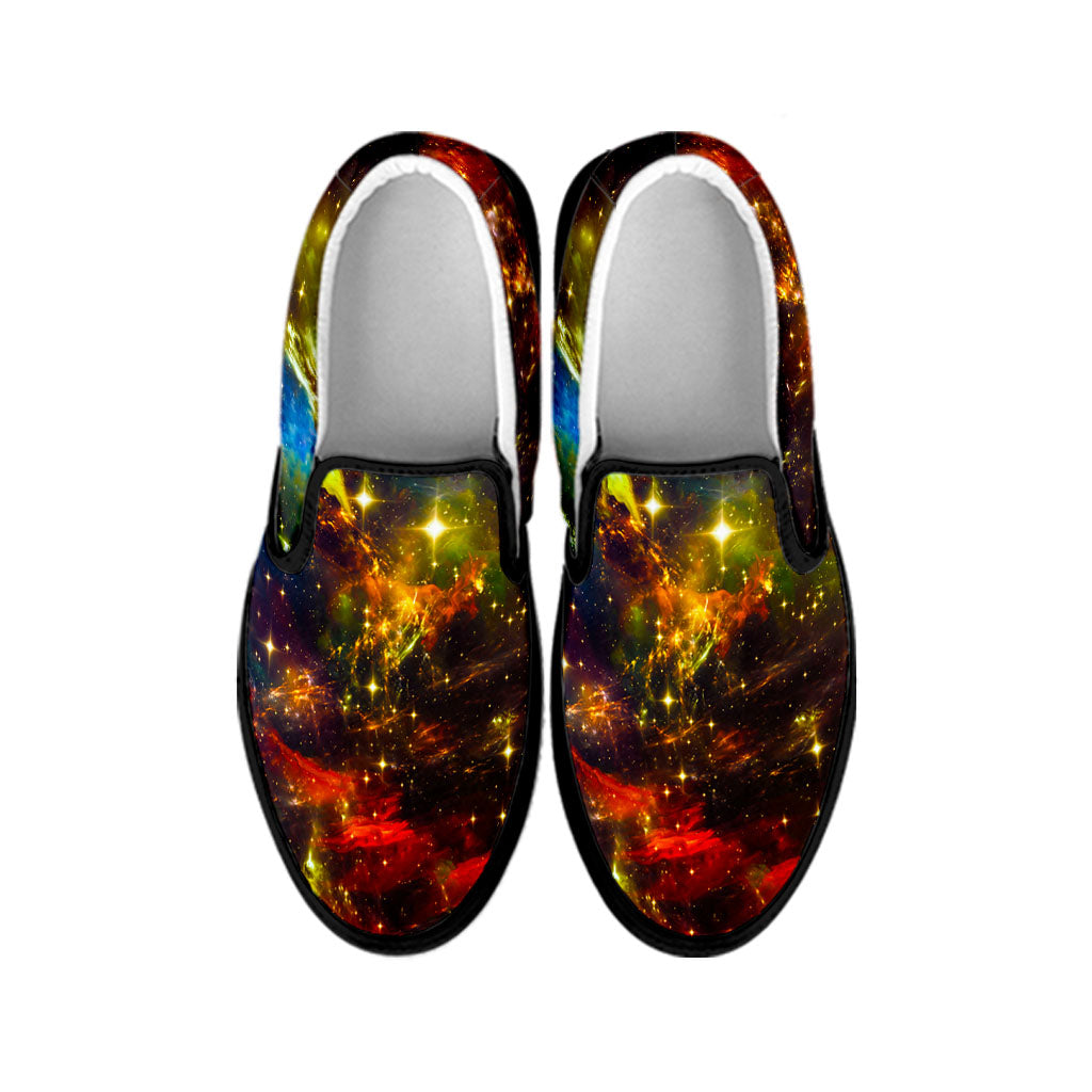 Colorful Universe Galaxy Space Print Black Slip On Sneakers